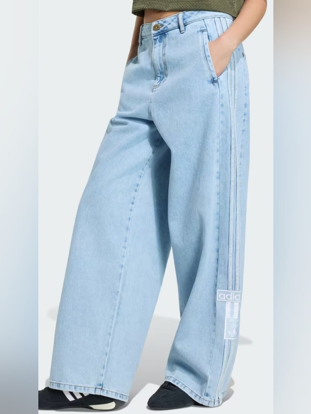 Adidas Women Pale Blue Wide Leg Jeans with Side Stripe